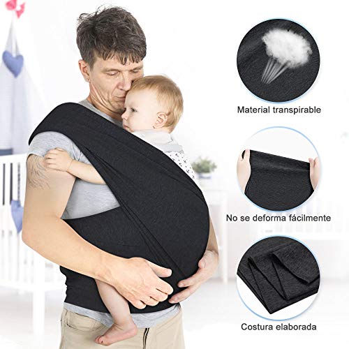 Lictin Fular Portabebés Elástico Negro Portador de Bebé ;Pañuelo de algodón;Unisex;Para padres (Negro)