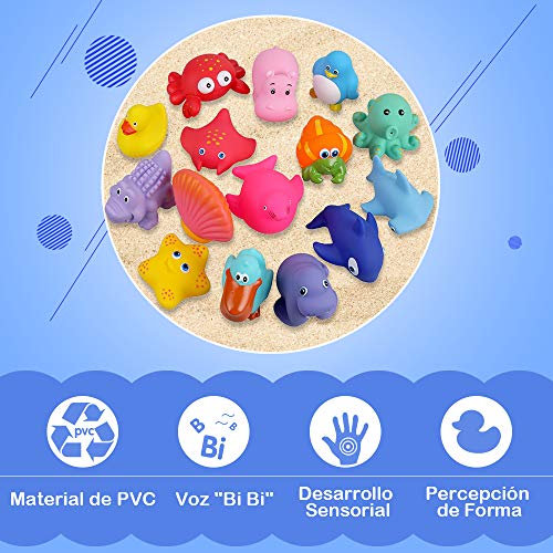 Lictin Juguetes de Baño para Bebé Niños - 15PCS Juguetes de Natación del Flotante, Seguro sin BPA, Animales Marinos Coloridos para Bebés Baño Piscina Playa