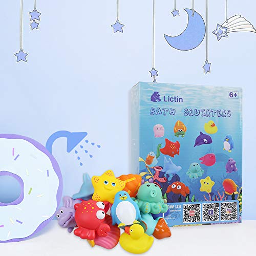 Lictin Juguetes de Baño para Bebé Niños - 15PCS Juguetes de Natación del Flotante, Seguro sin BPA, Animales Marinos Coloridos para Bebés Baño Piscina Playa