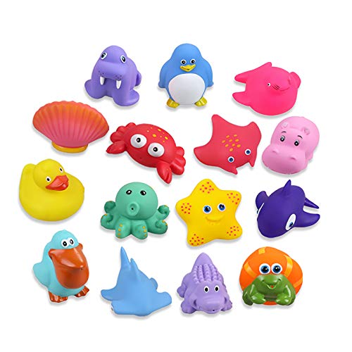 Lictin Juguetes de Baño para Bebé Niños - 15PCS Juguetes de Natación del Flotante, Seguro sin BPA, Animales Marinos Coloridos para Bebés Baño Piscina Playa