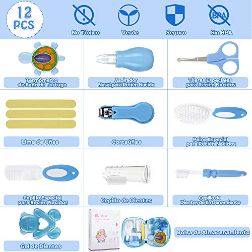 Lictin Set para Cuidado del Bebé-10 Piezas Kit de Aseo para Bebés conTermómetro,Peine, Cepillo de Dientes, Limpiador de Nariz, Adecuados para Viajar, Uso Diario