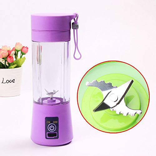 Licuadora Portátil, Eléctrico USB Juicer Mini Licuadora Taza de Jugo Máquina de Exprimidor de Botellas de Agua de 380 ml Con 4 Cuchillas, Smoothies, Batería Recargable de 1000 mAh (Purple)