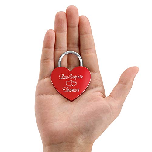 LIEBESSCHLOSS-FACTORY Candado de amor Rojo grabado en forma de corazón. Caja de regalo gratis y mucho mas.Diseña tu castillo ahora grabado!
