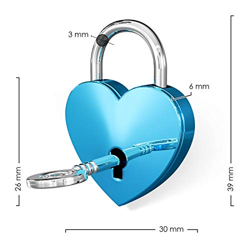 LIEBESSCHLOSS-FACTORY Pequeño Candado de amor Azul grabado en forma de corazón. Caja de regalo y mucho mas.Diseña tu castillo ahora grabado!