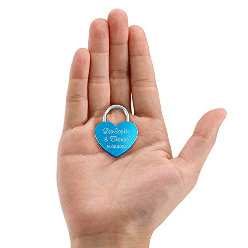 LIEBESSCHLOSS-FACTORY Pequeño Candado de amor Azul grabado en forma de corazón. Caja de regalo y mucho mas.Diseña tu castillo ahora grabado! LIEBESSCHLOSS-FACTORY Pequeño Candado de amor Azul grabado en forma de corazón. Caja de regalo y mucho mas.Diseña tu castillo ahora grabado!