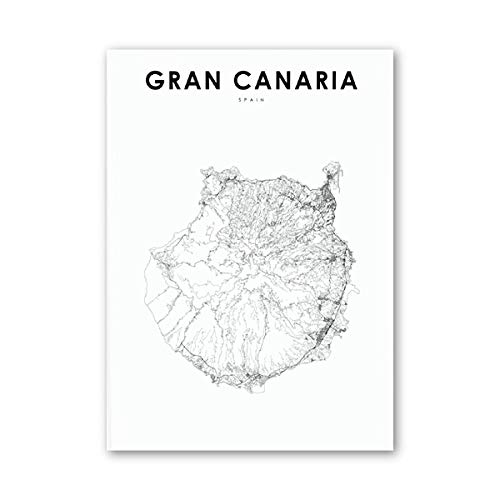 Lienzo impresiones en HD, póster de Tenerife, mapa artístico de pared, decoración del hogar, pintura de Gran Canaria, cuadros nórdicos modulares, sala de estar simple 60 * 80 cm