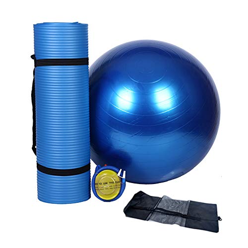 LieYuSport Essential Yoga Starter Set Kit 2pcs,a Extra Thick 183cm*61cm*1.0cm Yoga Mat, Pelota de Fitness de 55 cm,para Pilates y Otros Entrenamientos de Fitness,para Todos los Niveles,Blue