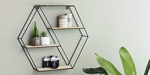 LIFA LIVING Estantería de Pared con 4 estantes, Madera y Hierro, Diseño Vintage Industrial, Forma Hexagonal, para almacenaje de Libros, Fotos, Botellas, y más, 51 x 11 x 58 cm