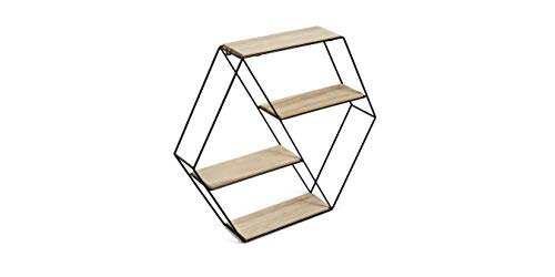 LIFA LIVING Estantería de Pared con 4 estantes, Madera y Hierro, Diseño Vintage Industrial, Forma Hexagonal, para almacenaje de Libros, Fotos, Botellas, y más, 51 x 11 x 58 cm LIFA LIVING Estantería de Pared con 4 estantes, Madera y Hierro, Diseño Vintage Industrial, Forma Hexagonal, para almacenaje de Libros, Fotos, Botellas, y más, 51 x 11 x 58 cm