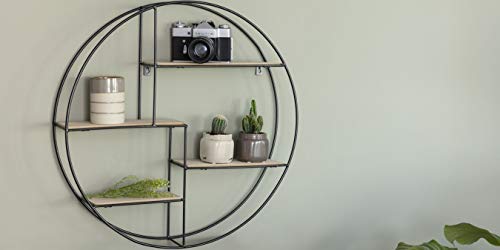 LIFA LIVING Estantería de Pared, Madera y Metal, Diseño Vintage Industrial, Forma Redonda, para almacenaje de Libros, Fotos, Botellas, y más, Ø55 cm x 11 cm LIFA LIVING Estantería de Pared, Madera y Metal, Diseño Vintage Industrial, Forma Redonda, para almacenaje de Libros, Fotos, Botellas, y más, Ø55 cm x 11 cm