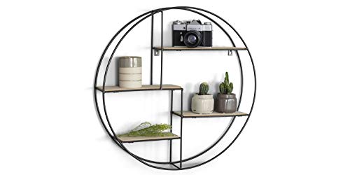 LIFA LIVING Estantería de Pared, Madera y Metal, Diseño Vintage Industrial, Forma Redonda, para almacenaje de Libros, Fotos, Botellas, y más, Ø55 cm x 11 cm LIFA LIVING Estantería de Pared, Madera y Metal, Diseño Vintage Industrial, Forma Redonda, para almacenaje de Libros, Fotos, Botellas, y más, Ø55 cm x 11 cm