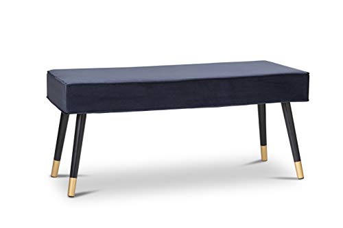 LIFA LIVING Taburete Otomano Azul, Banco de pie de Cama, Forrado en Terciopelo, 2 Personas, 101 x 42 x 45 cm