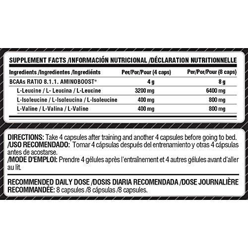 Life Pro BCAA Pro 8:1:1 1000 mg – Aminoácidos de cadena ramificada para contribuir a aumentar la masa muscular – Leucina, isoleucina y valina para la recuperación muscular – 400 cápsulas veganas