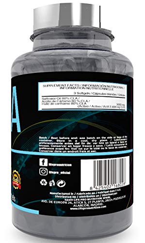 Life Pro Essentials CLA Clarinol 1000 mg para ayudar a adelgazar y al aumento de masas muscular – Ácido linoleico conjugado quemagrasas para acelerar el metabolismo y aportar energía – 90 cápsulas Life Pro Essentials CLA Clarinol 1000 mg para ayudar a adelgazar y al aumento de masas muscular – Ácido linoleico conjugado quemagrasas para acelerar el metabolismo y aportar energía – 90 cápsulas