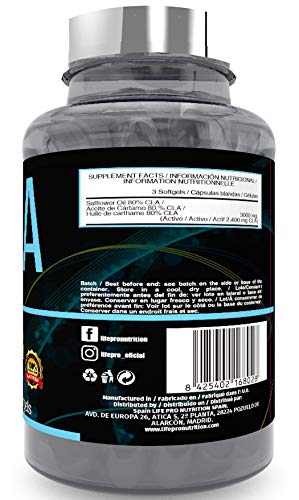 Life Pro Essentials CLA Clarinol 1000 mg para ayudar a adelgazar y al aumento de masas muscular – Ácido linoleico conjugado quemagrasas para acelerar el metabolismo y aportar energía – 90 cápsulas