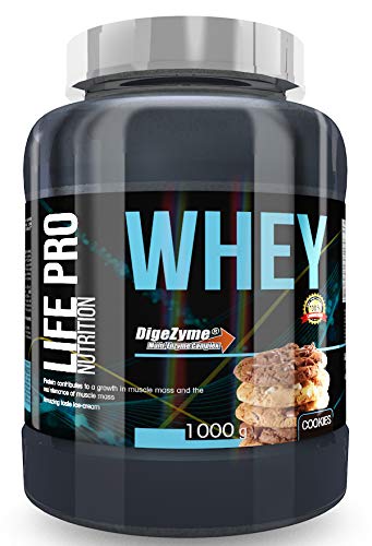 Life Pro Whey 1Kg | Suplemento Deportivo, 78% Proteína de Concentrado de Suero, Protege Tejidos, Anticatabolismo, Crecimiento Muscular y Facilita Períodos de Recuperación, Sabor Cookies