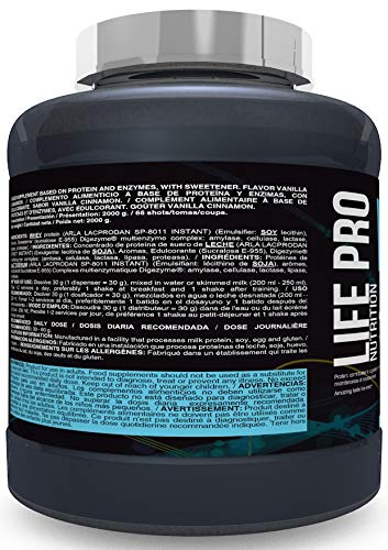 Life Pro Whey 2Kg | Suplemento Deportivo, 78% Proteína de Concentrado de Suero, Protege Tejidos, Anticatabolismo, Crecimiento Muscular y Facilita Períodos de Recuperación, Sabor Vainilla con Canela