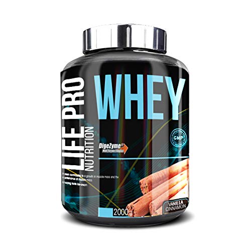 Life Pro Whey 2Kg | Suplemento Deportivo, 78% Proteína de Concentrado de Suero, Protege Tejidos, Anticatabolismo, Crecimiento Muscular y Facilita Períodos de Recuperación, Sabor Vainilla con Canela