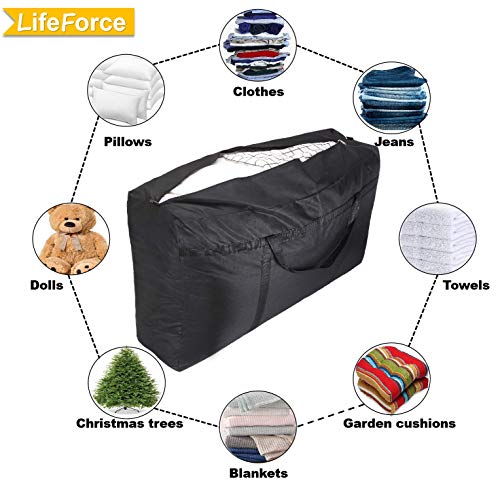 Lifeforce 180L Talla Grande Bolsa Plegables para Ropa, Bolsa de Almacenamiento Impermeable, Bolsa de Transporte para la Universidad para Camping, Festivales, Lavable, Tamaño Ultra Grueso bajo la Cama