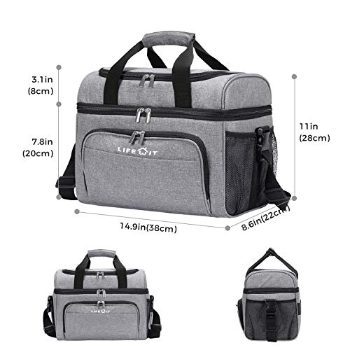Lifewit 26can Nevera Portatil Bolsa Térmica Comida Doble Capa Grande Porta Alimentos de Refrigeración Aislamiento Bolsa con Correa Ajustable para Picnics, Playa, Soporte, Camping, Gris Lifewit 26can Nevera Portatil Bolsa Térmica Comida Doble Capa Grande Porta Alimentos de Refrigeración Aislamiento Bolsa con Correa Ajustable para Picnics, Playa, Soporte, Camping, Gris