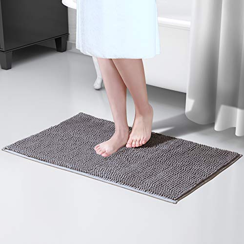 Lifewit Alfombra De Baño,Cocina,Mascota,Alfombrilla De Baño,Antideslizante,Multifuncional,Felpa Microfibra Chenille,Suave,Cómoda Y Súper Absorbente,80x50cm,Gris/Blanca