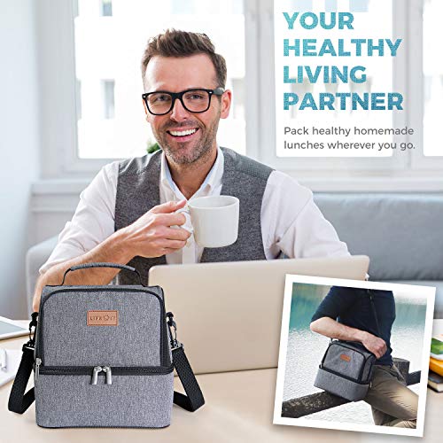 Lifewit Bolsa Térmica para Almuerzo con Doble Compartimentos Aislamiento,Multiuso Caja De Almuerzo para Hombres,Mujeres,Niños,Bebé,Bolso Térmico para Camping,Excursión,Playa Refrescos,7L, Gris