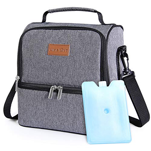 Lifewit Bolsa Térmica para Almuerzo con Doble Compartimentos Aislamiento,Multiuso Caja De Almuerzo para Hombres,Mujeres,Niños,Bebé,Bolso Térmico para Camping,Excursión,Playa Refrescos,7L, Gris