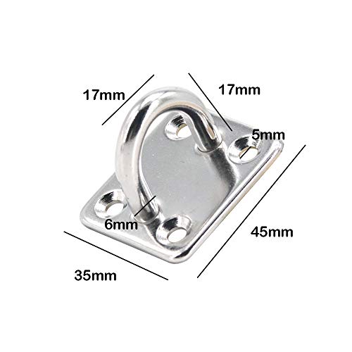 Lifreer - 4 Almohadillas de Acero Inoxidable para Placa de Ojo, 4 x 4 cm, Hebillas cuadradas, 1 Gancho de Metal con Resorte para Deportes al Aire Libre, Paredes, techos, Suelos, Cubiertas