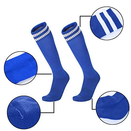 Lifreer Espinilleras de fútbol, espinilleras de fútbol, espinilleras para niños, calcetines de fútbol para niños y niñas, equipo protector de pantorrilla (azul) (S)