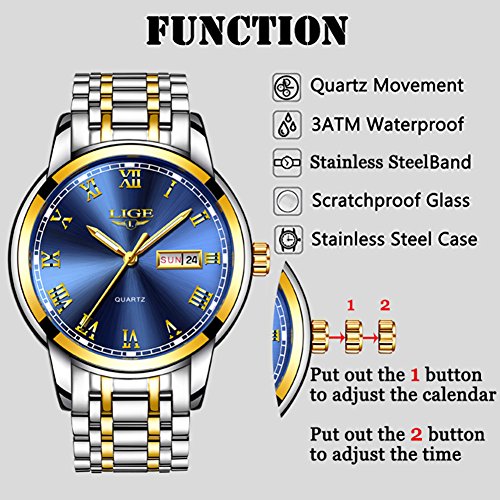 LIGE Hombre Reloj Impermeable Acero Inoxidable Cuarzo Analógico Relojes Moda Casual Deportivos Automático Calendario Reloj para Hombre