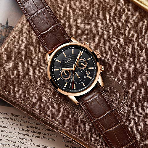 LIGE Reloj Hombre Moda CronóGrafo Impermeable Cuarzo AnalóGico Acero Inoxidable Cuero Brazalete Negocios Casual Calendario Reloj