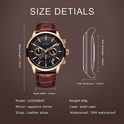 LIGE Reloj Hombre Moda CronóGrafo Impermeable Cuarzo AnalóGico Acero Inoxidable Cuero Brazalete Negocios Casual Calendario Reloj