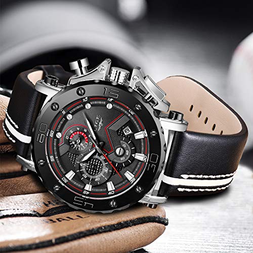 LIGE Reloj para Hombre Cronógrafo A Prueba De Agua Moda Militar Reloj Deportivo Reloj De Cuarzo Reloj Analógico Reloj para Hombre Luminoso Plata Negro