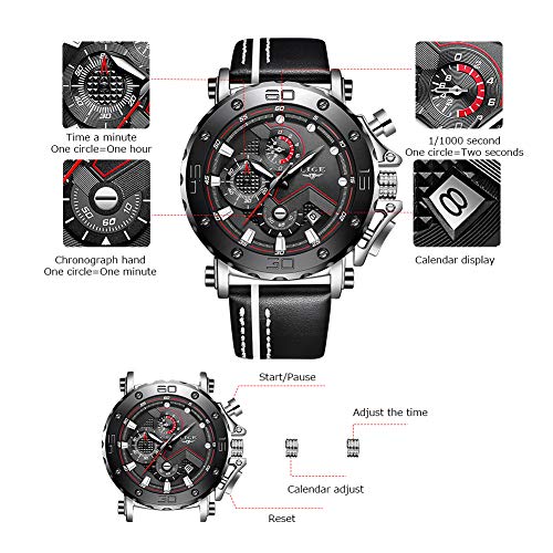 LIGE Reloj para Hombre Cronógrafo A Prueba De Agua Moda Militar Reloj Deportivo Reloj De Cuarzo Reloj Analógico Reloj para Hombre Luminoso Plata Negro