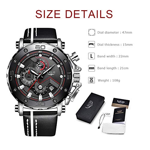 LIGE Reloj para Hombre Cronógrafo A Prueba De Agua Moda Militar Reloj Deportivo Reloj De Cuarzo Reloj Analógico Reloj para Hombre Luminoso Plata Negro