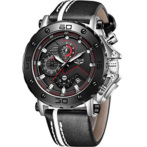 LIGE Reloj para Hombre Cronógrafo A Prueba De Agua Moda Militar Reloj Deportivo Reloj De Cuarzo Reloj Analógico Reloj para Hombre Luminoso Plata Negro