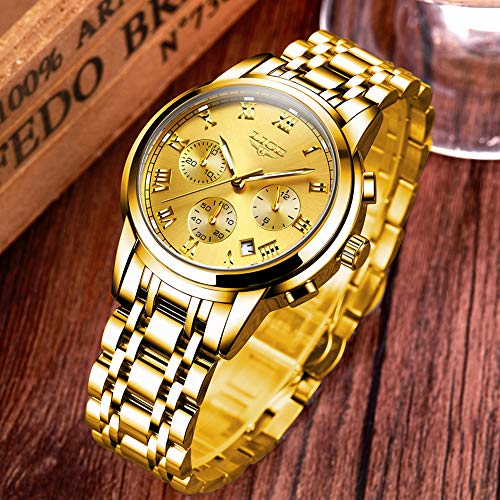 LIGE Relojes de Pulsera Acero Inoxidable Negocios Cuarzo Analógico Relojes Elegantes Dorados Moda Vestir Reloj LIGE Relojes de Pulsera Acero Inoxidable Negocios Cuarzo Analógico Relojes Elegantes Dorados Moda Vestir Reloj