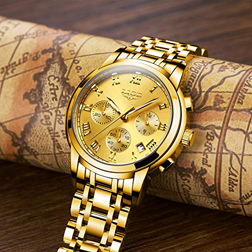 LIGE Relojes de Pulsera Acero Inoxidable Negocios Cuarzo Analógico Relojes Elegantes Dorados Moda Vestir Reloj LIGE Relojes de Pulsera Acero Inoxidable Negocios Cuarzo Analógico Relojes Elegantes Dorados Moda Vestir Reloj