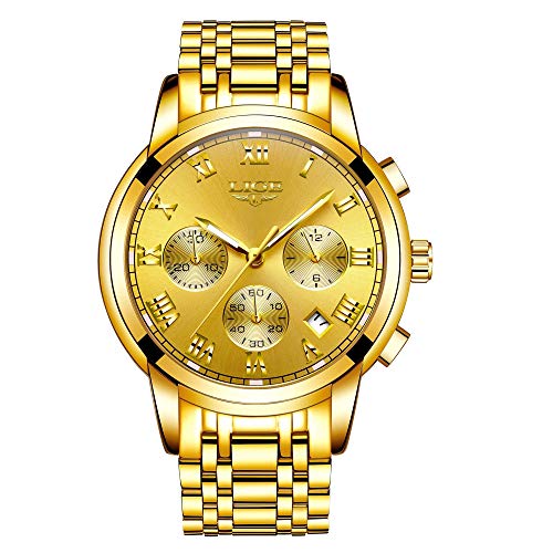 LIGE Relojes de Pulsera Acero Inoxidable Negocios Cuarzo Analógico Relojes Elegantes Dorados Moda Vestir Reloj LIGE Relojes de Pulsera Acero Inoxidable Negocios Cuarzo Analógico Relojes Elegantes Dorados Moda Vestir Reloj