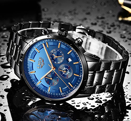 LIGE Relojes para Hombre Moda Acero Inoxidable Deportivo Analógico Reloj Cronógrafo Impermeable Negocios Reloj de Pulsera (Blue Black) LIGE Relojes para Hombre Moda Acero Inoxidable Deportivo Analógico Reloj Cronógrafo Impermeable Negocios Reloj de Pulsera (Blue Black)