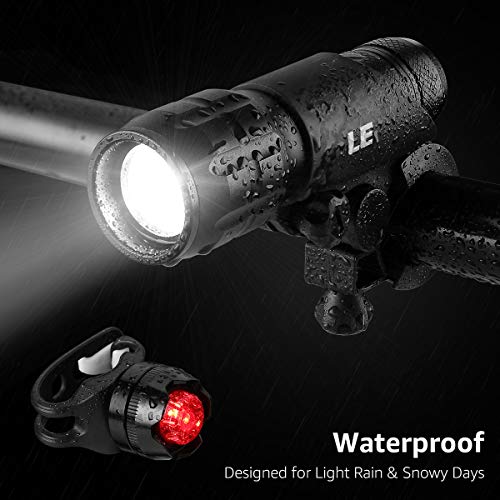 Lighting EVER LE Luces LED de Bicicleta Potente 3 Modos 200 Lúmenes, Luz Delantera y luz Trasera, Impermeable Clip, Pilas Incluidas, Pack de 2