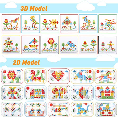 LIHAO 229 Piezas Juguetes Construcción Puzzles 3D Mosaicos para Niños Juguetes Montessori - Juguete de Tornillo Rompecabezas Infantiles, Pack Juego de Mosaicos Paquqte Maletero Portátil