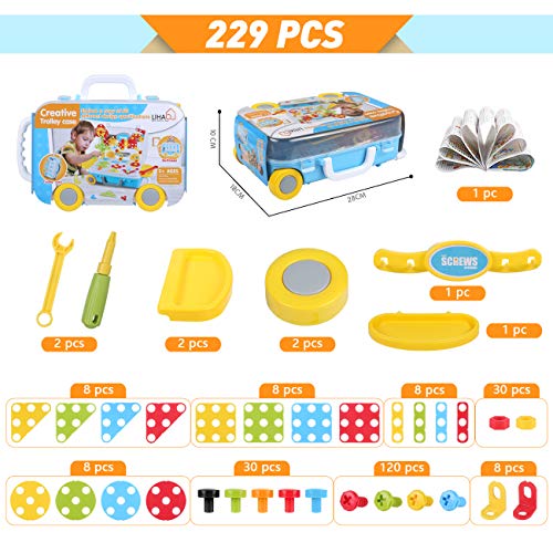 LIHAO 229 Piezas Juguetes Construcción Puzzles 3D Mosaicos para Niños Juguetes Montessori - Juguete de Tornillo Rompecabezas Infantiles, Pack Juego de Mosaicos Paquqte Maletero Portátil LIHAO 229 Piezas Juguetes Construcción Puzzles 3D Mosaicos para Niños Juguetes Montessori - Juguete de Tornillo Rompecabezas Infantiles, Pack Juego de Mosaicos Paquqte Maletero Portátil