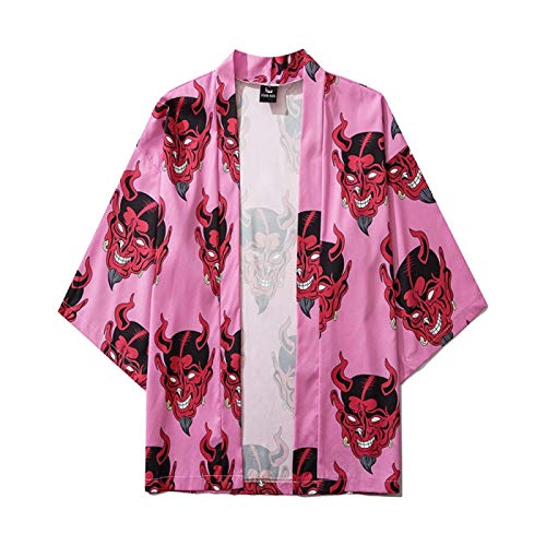 Lihcao Europa Y América del Cabezal De Impresión Demonio Estilo De La Calle De Siete Puntos Bata Manga Japonés del Ukiyo-e Par Camisa Suelta (Color : Purple, Size : L)