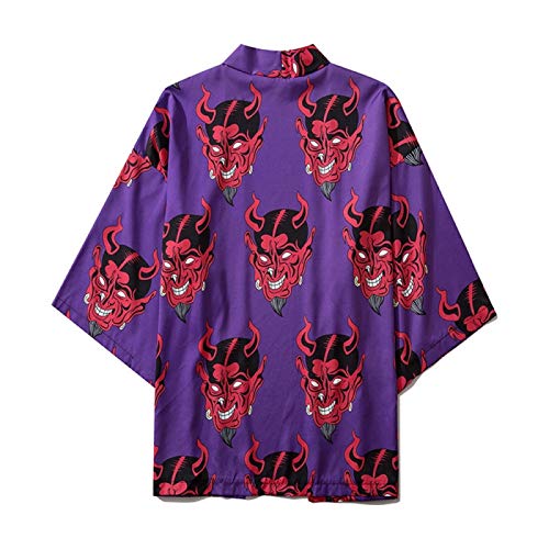 Lihcao Europa Y América del Cabezal De Impresión Demonio Estilo De La Calle De Siete Puntos Bata Manga Japonés del Ukiyo-e Par Camisa Suelta (Color : Purple, Size : L)