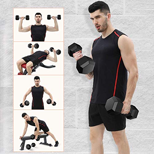 lijingaa Mancuernas Hexagonales De Goma,Culturismo Levantamiento De Pesas,Aeróbicos Accesorio De Entrenamiento para Antebrazos,15,20kg,Set De Mancuernas,Fitness Mancuernas-Negro 22.5kg