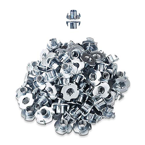 LIKERAINY Tuercas M4 x 8mm con 4 Dientes Metal T-Nuts Tuercas de Fijación para Muebles de Madera Insertos Ciegos Tuerca 200Pcs