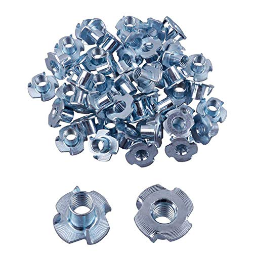 LIKERAINY Tuercas M4 x 8mm con 4 Dientes Metal T-Nuts Tuercas de Fijación para Muebles de Madera Insertos Ciegos Tuerca 200Pcs