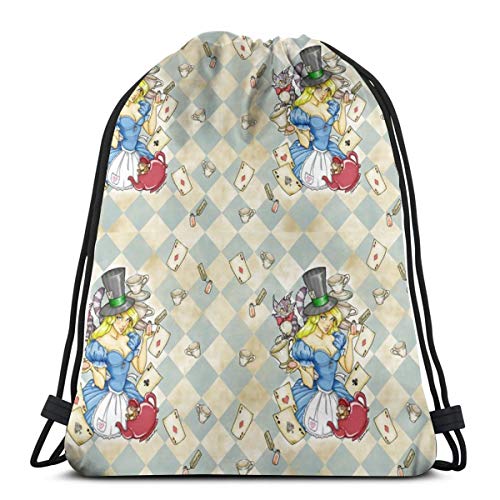 Lilyo-ltd Alice's Tea Party Mochila con cordón para Gimnasio, Mochila para Hombres y Mujeres, Bolsa de Viaje para la Escuela