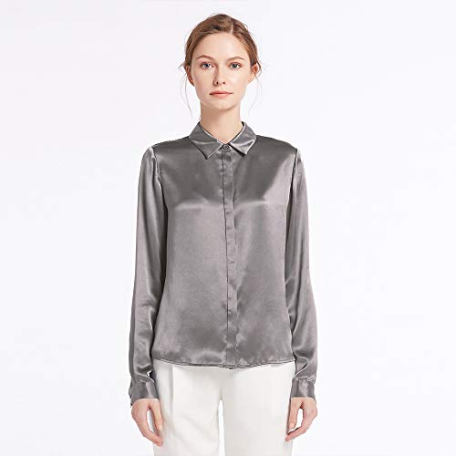 LilySilk - Blusa de seda para mujer, con botones ocultos de 22 momme, paquete múltiple. gris XXL LilySilk - Blusa de seda para mujer, con botones ocultos de 22 momme, paquete múltiple. gris XXL